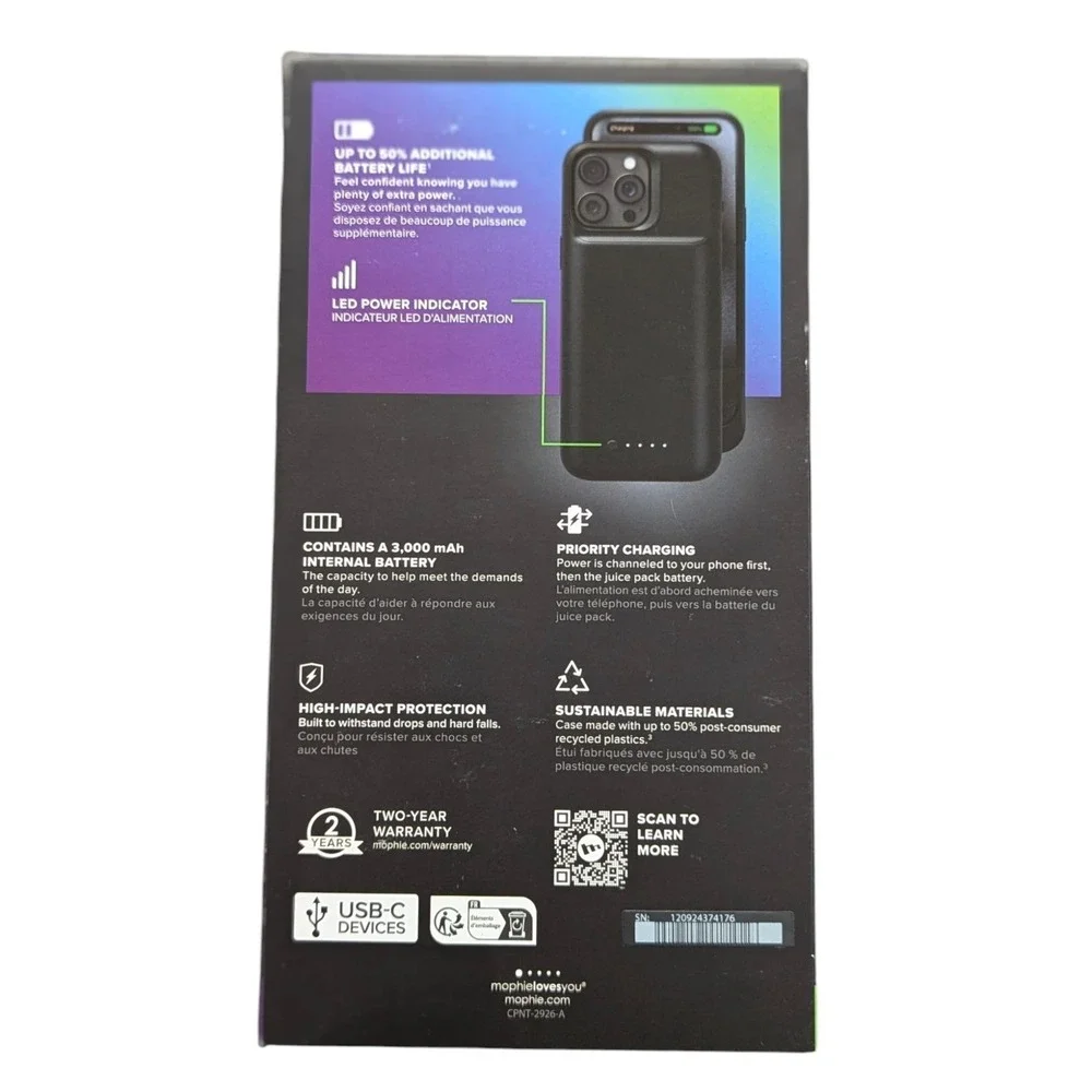 Oo1-U Mophie Juice Pack Slim Charging Case For iPhone 15 Pro Max ⬇️